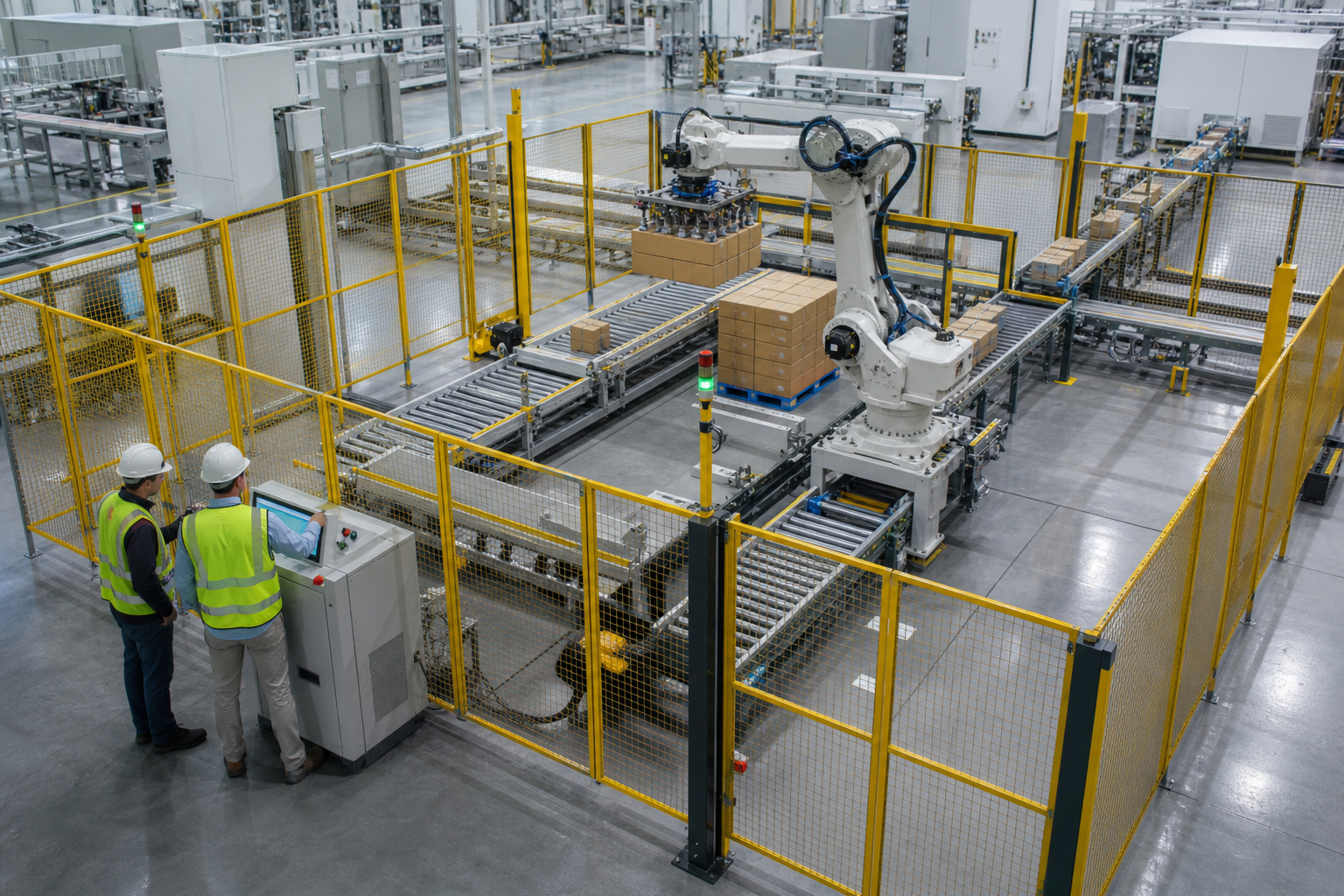 Nghiệm thu cell robot xếp pallet với hàng rào bảo vệ