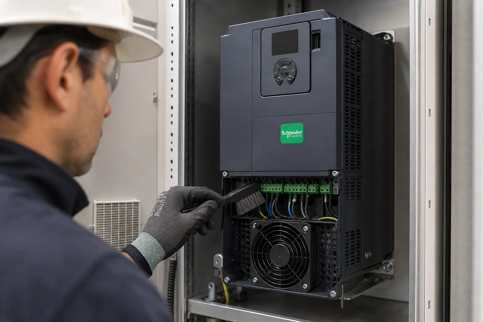 Kiểm tra terminal điều khiển và quạt làm mát biến tần Schneider Electric