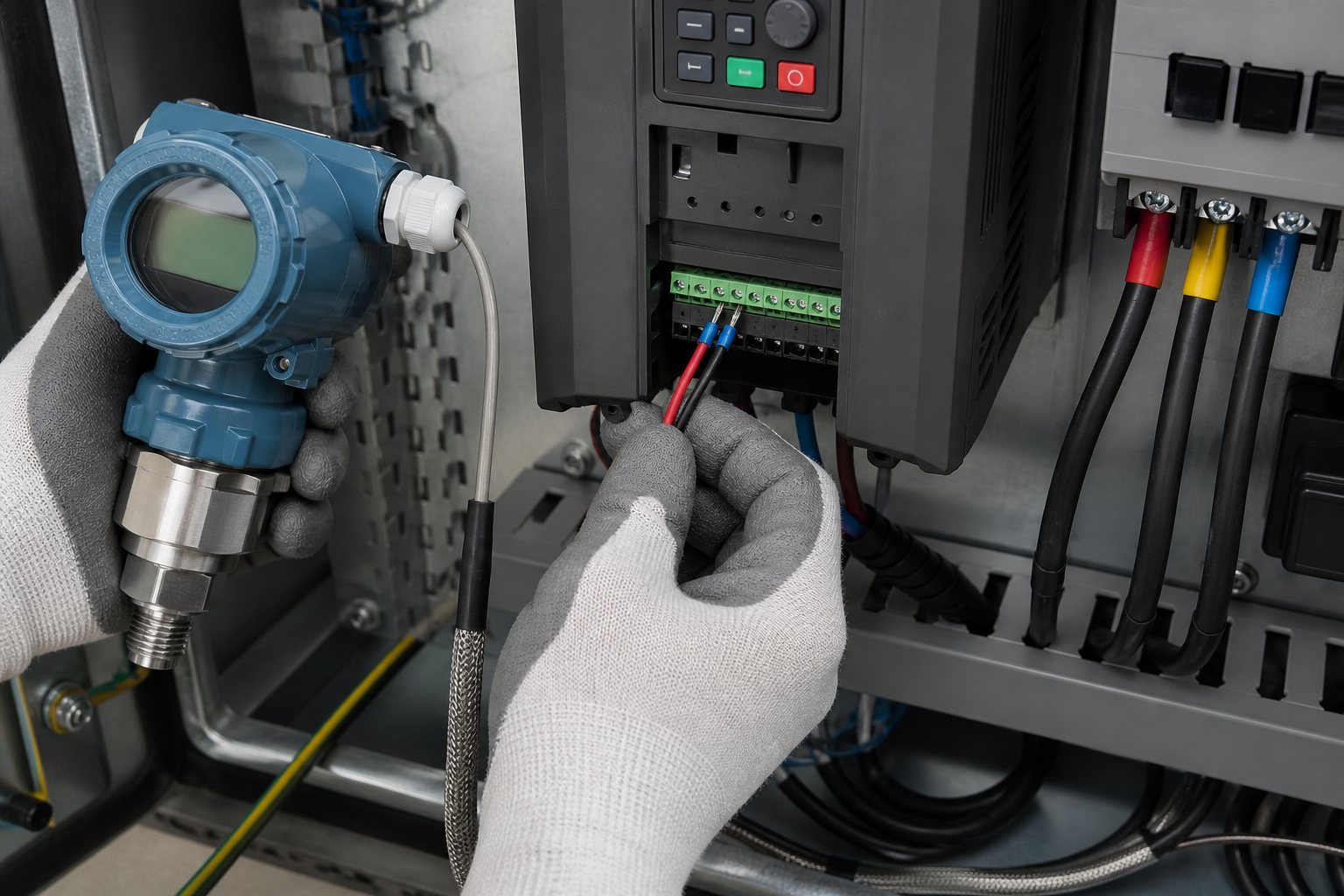 Đấu cảm biến áp suất vào ngõ analog của biến tần Delixi CDI-E102