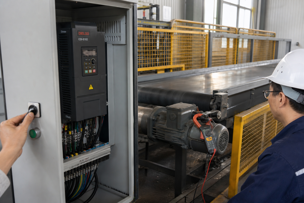 Chạy thử công tắc ngoài Delixi CDI-E102 trên băng tải