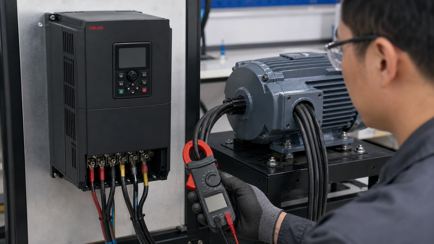 Đo dòng đầu ra của biến tần Delixi CDI-E102 bằng ampe kìm