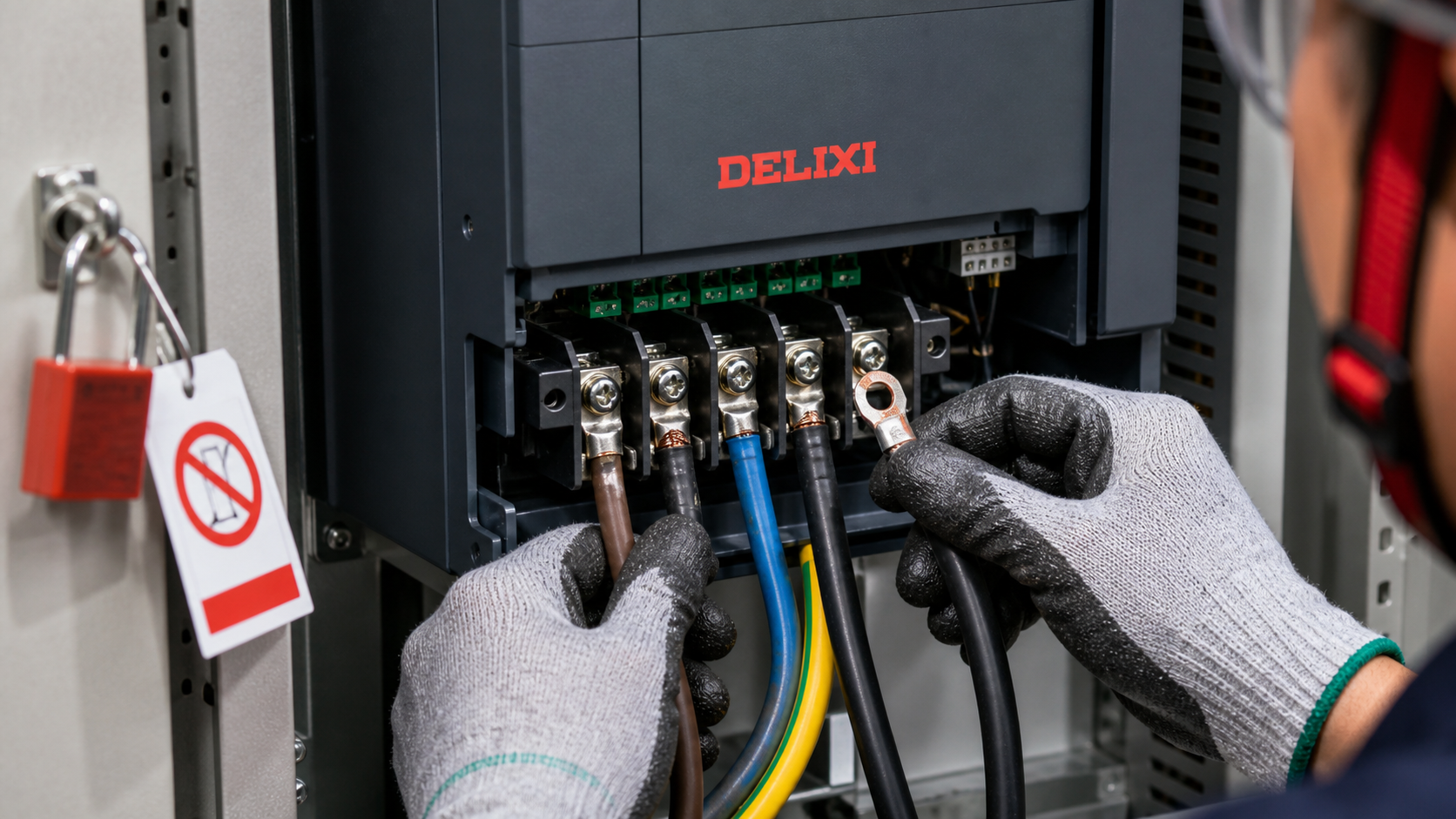 Kiểm tra đầu cốt và cáp động lực của biến tần Delixi