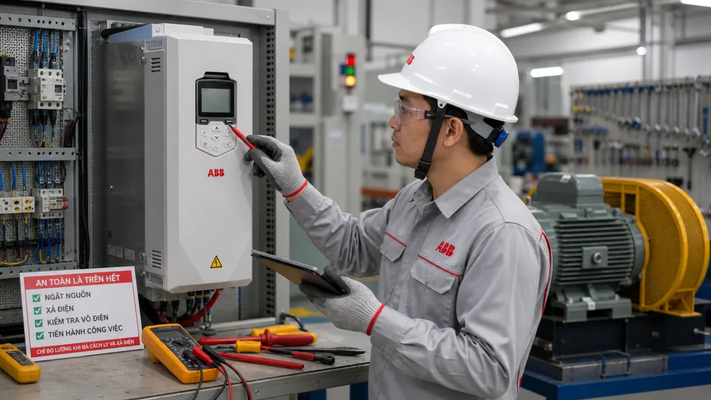 Kỹ thuật viên tra lịch sử lỗi trên biến tần ABB