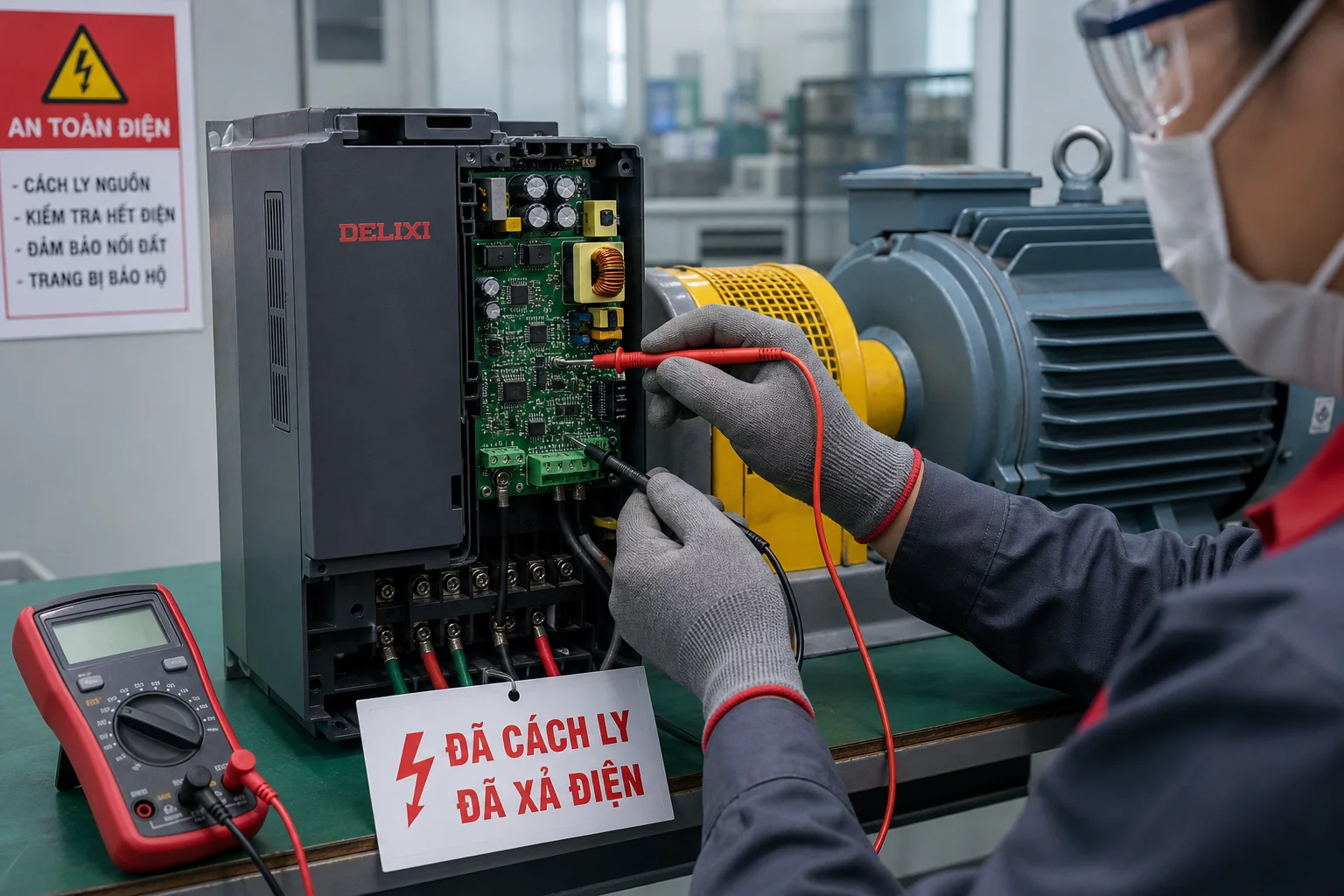 Đo kiểm bo công suất biến tần Delixi đã cô lập điện