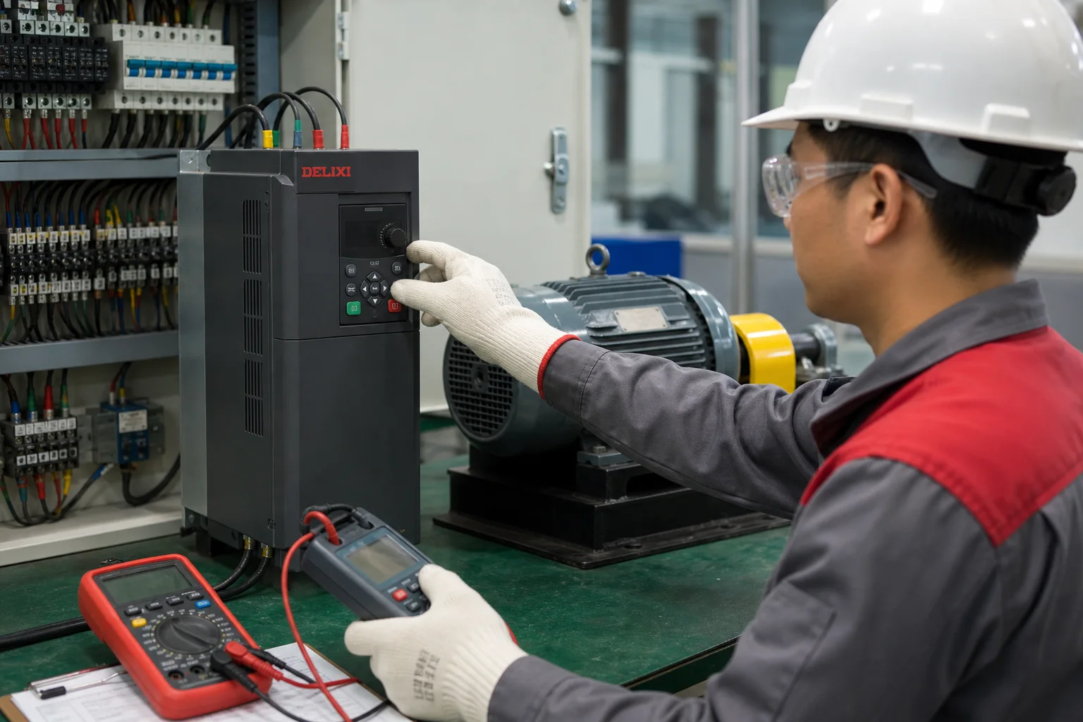 Chạy thử biến tần Delixi với động cơ ba pha có che chắn