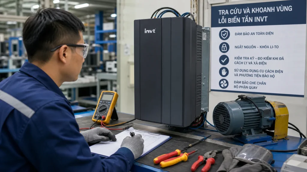 Kỹ thuật viên tra lịch sử lỗi trên biến tần INVT