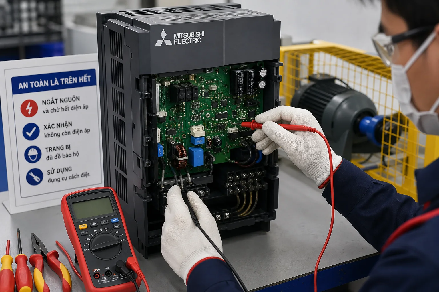 Đo kiểm bo công suất biến tần Mitsubishi Electric đã cô lập điện