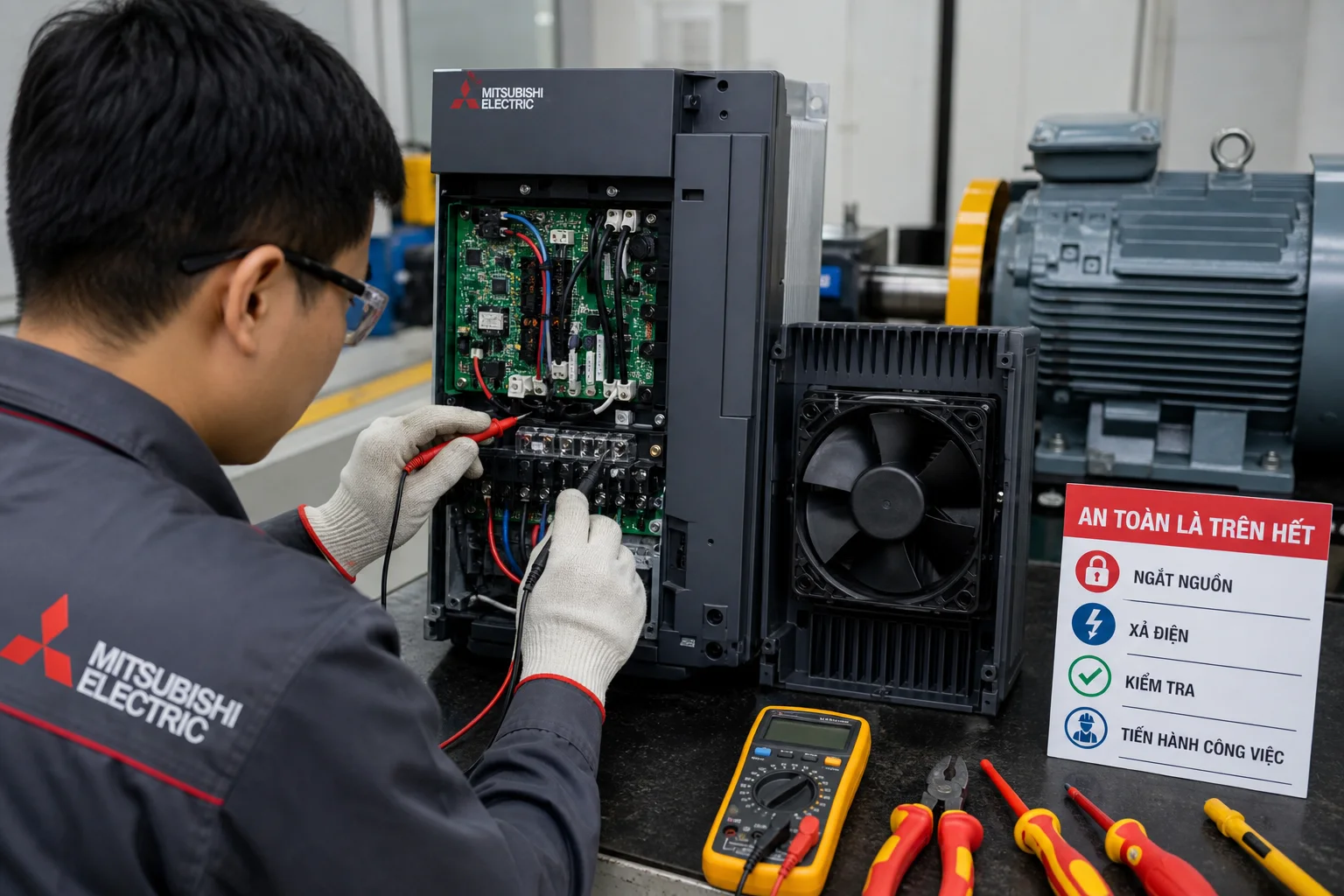 Kiểm tra terminal và quạt làm mát biến tần Mitsubishi Electric