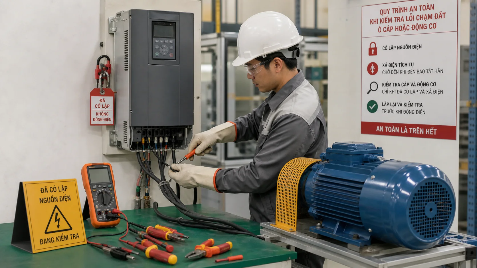 Kỹ thuật viên cô lập cáp động cơ để khoanh vùng lỗi chạm đất