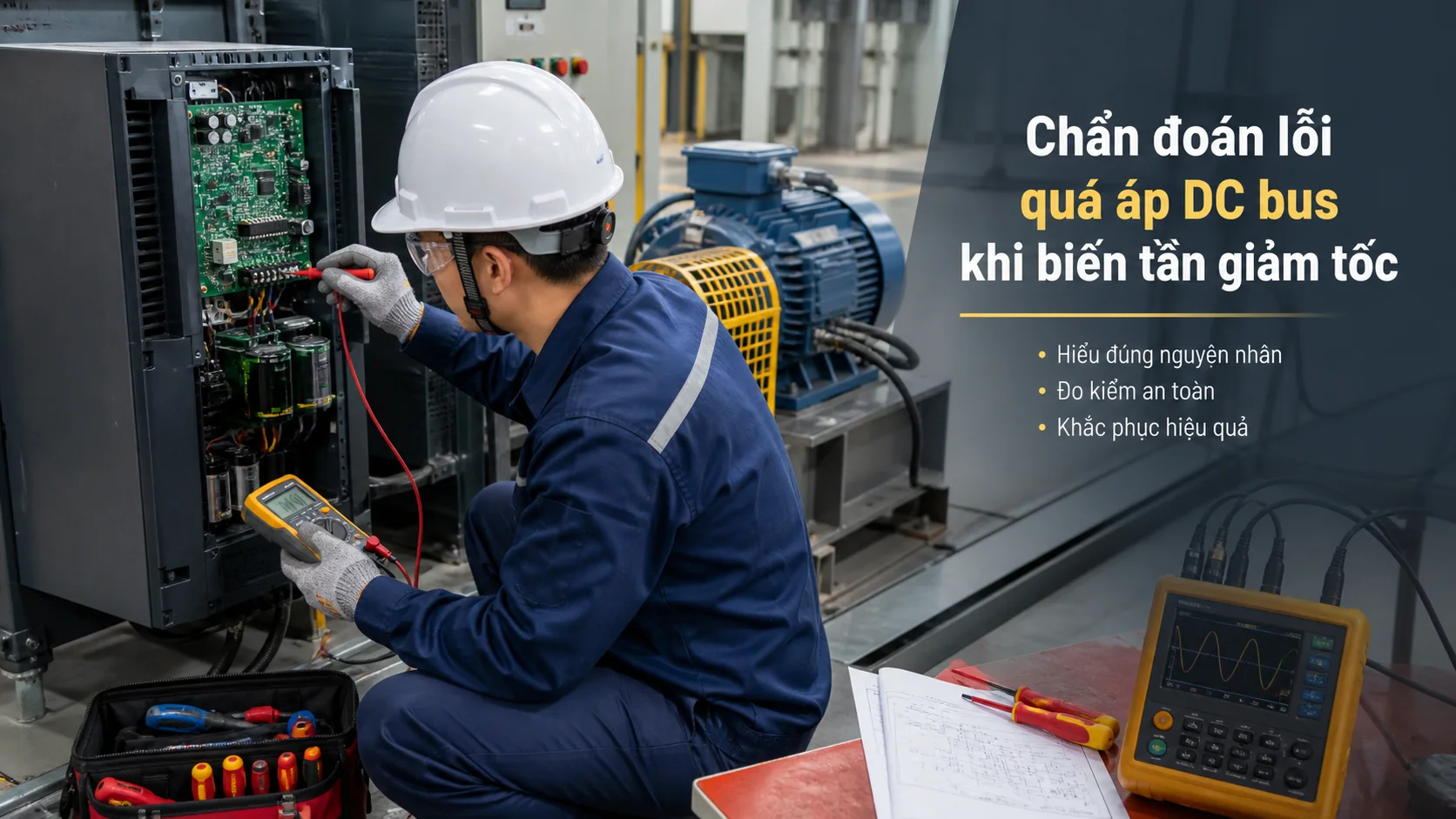 Kỹ thuật viên chẩn đoán quá áp khi hệ truyền động giảm tốc
