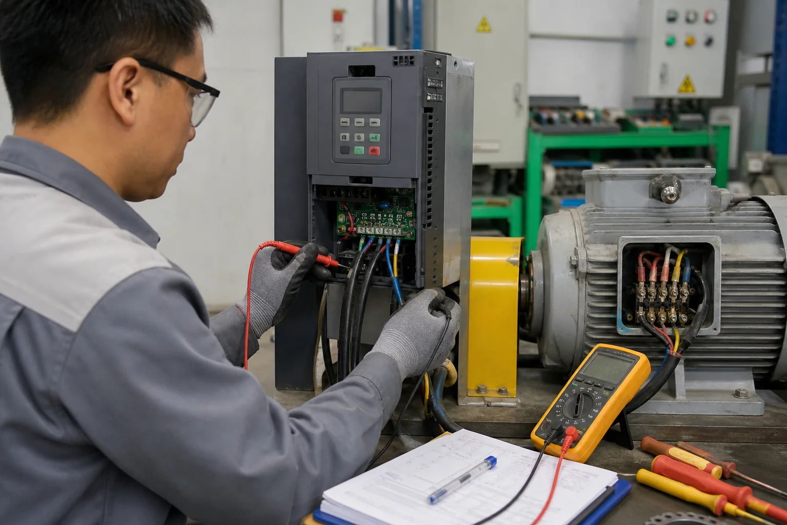 Kiểm tra cáp đầu ra và đầu nối động cơ liên quan đến quá dòng