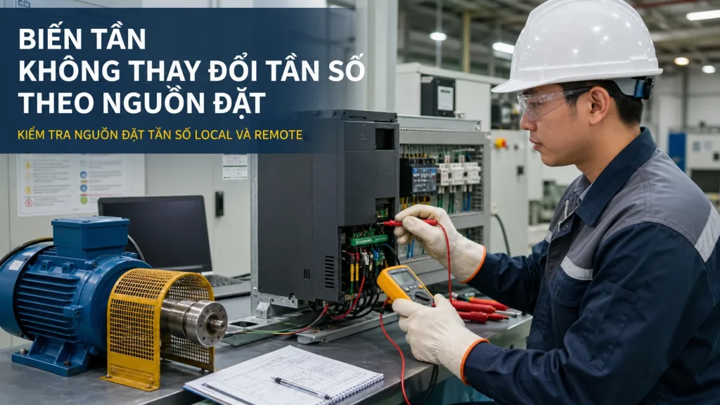 Kỹ thuật viên kiểm tra nguồn đặt tần số Local và Remote
