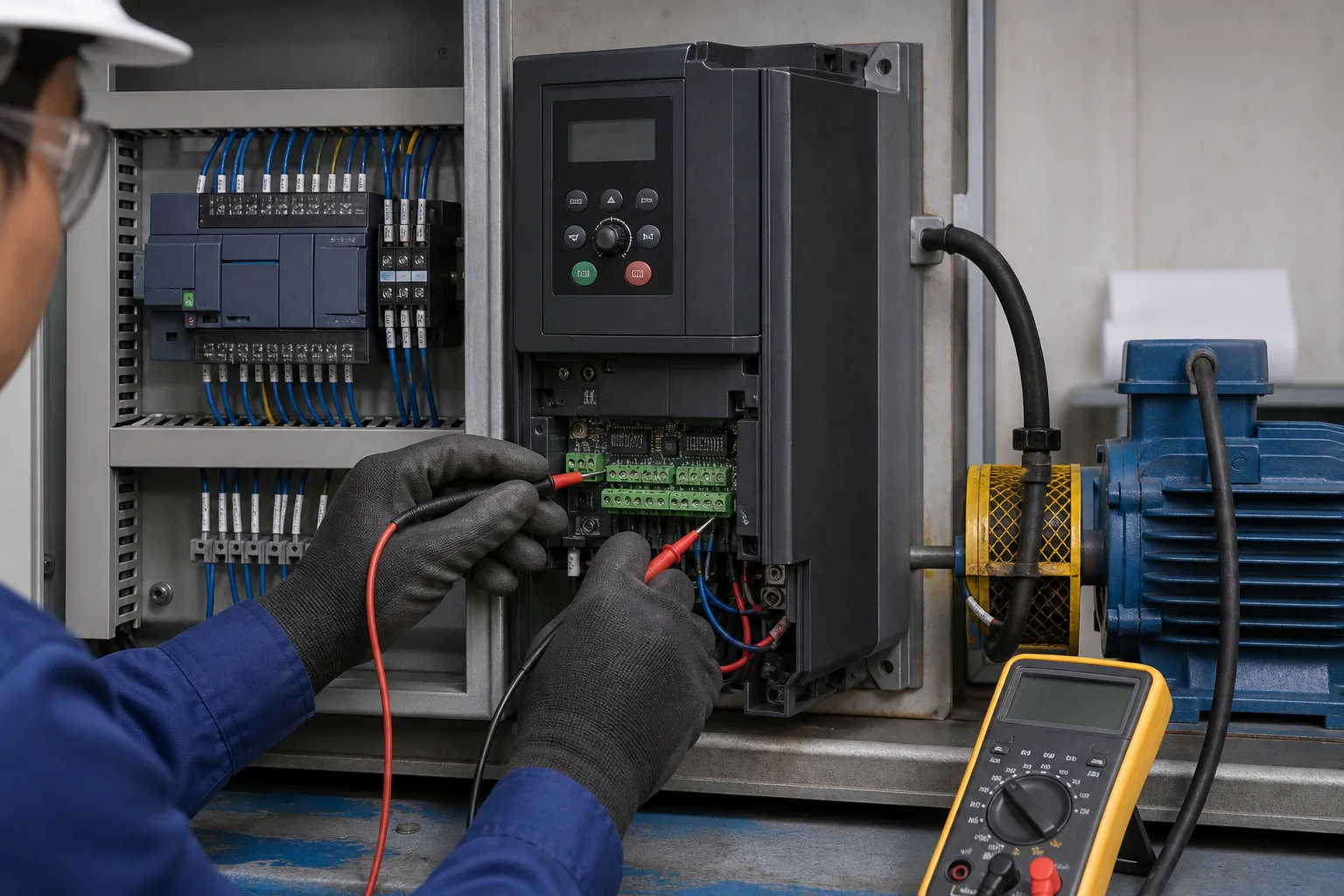 Kiểm tra ngõ ra analog PLC và terminal điều khiển biến tần