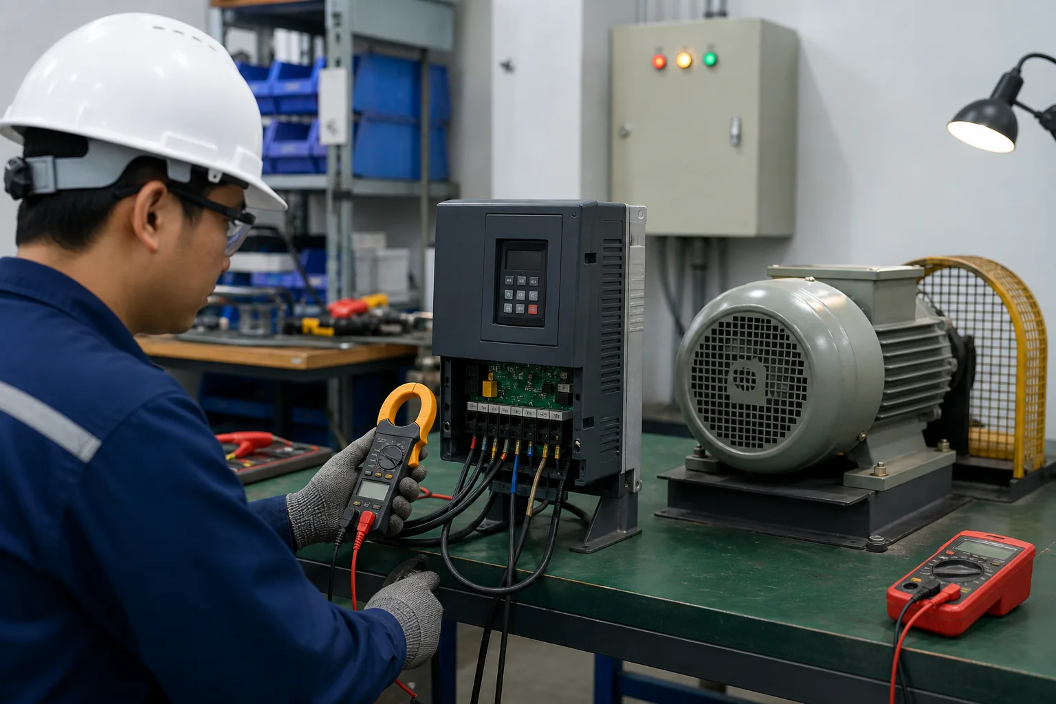 Chạy thử biến tần sau sửa chữa với động cơ ba pha có che chắn