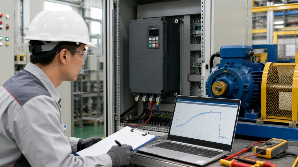 Kỹ thuật viên theo dõi quá trình biến tần tăng tốc