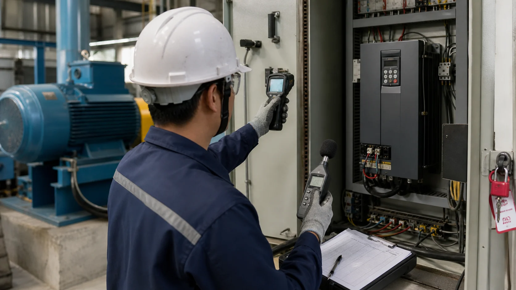 Ghi nhận môi trường tủ điện, tải động cơ và điều kiện vận hành thực tế.