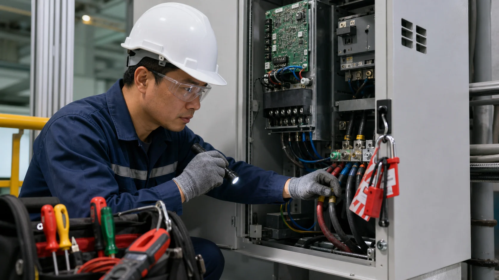 Kiểm tra cách điện và đầu nối trước khi cấp điện lại sau thời gian dài dừng máy.