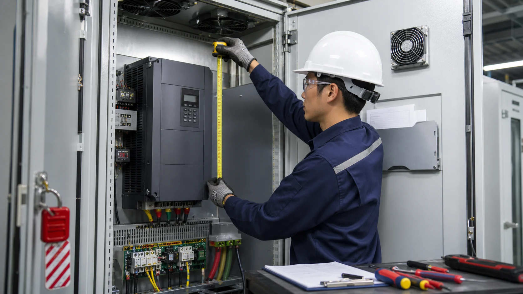 Đánh giá bố trí tản nhiệt trước khi lắp biến tần trong tủ điện.