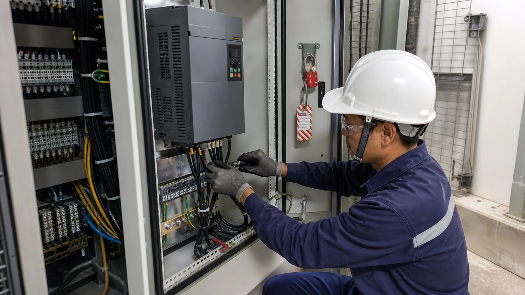 Tách cáp động lực và cáp điều khiển, hoàn thiện nối đất lớp chống nhiễu.