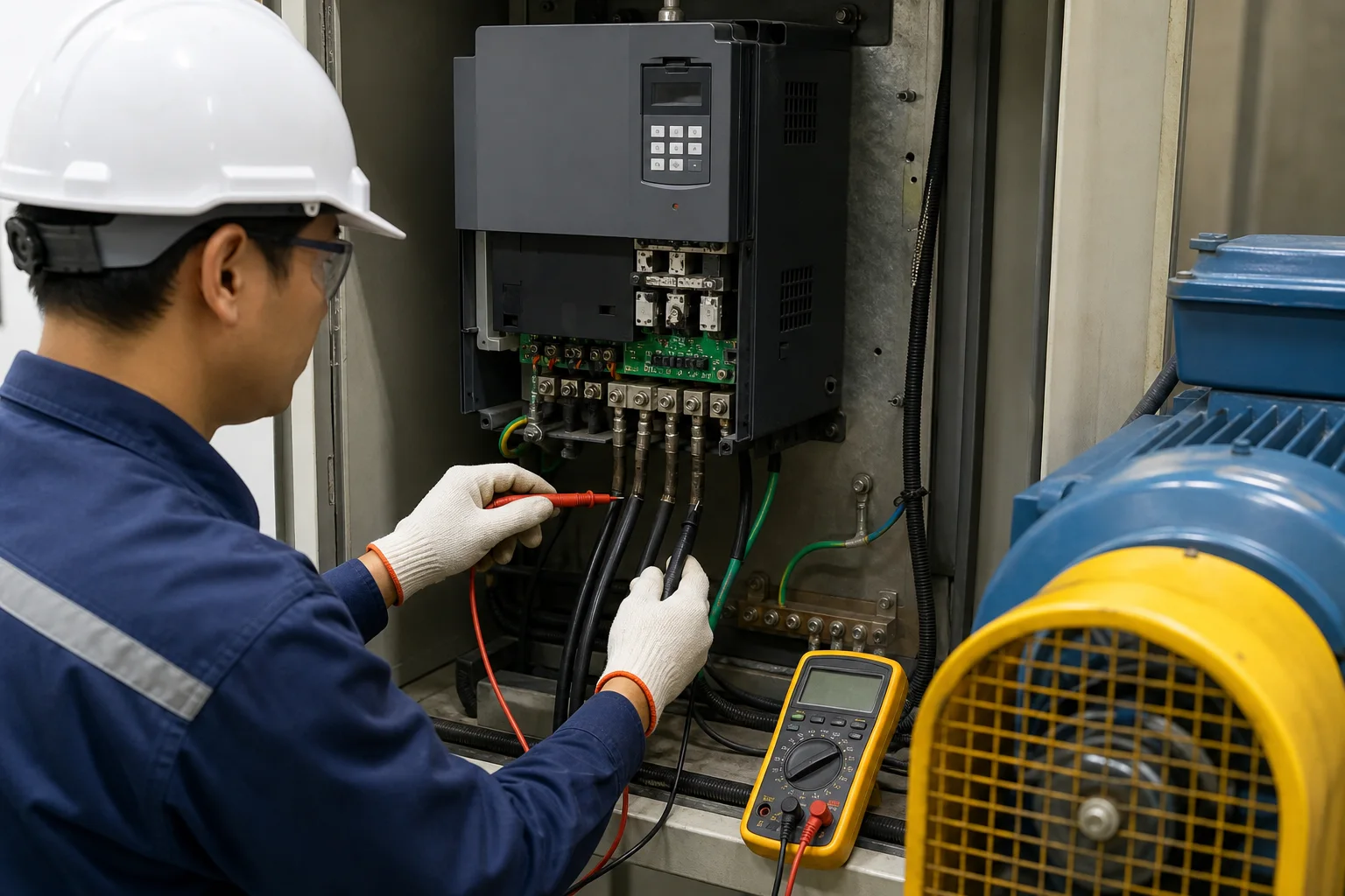 Kiểm tra cáp đầu ra và hệ thống nối đất của biến tần
