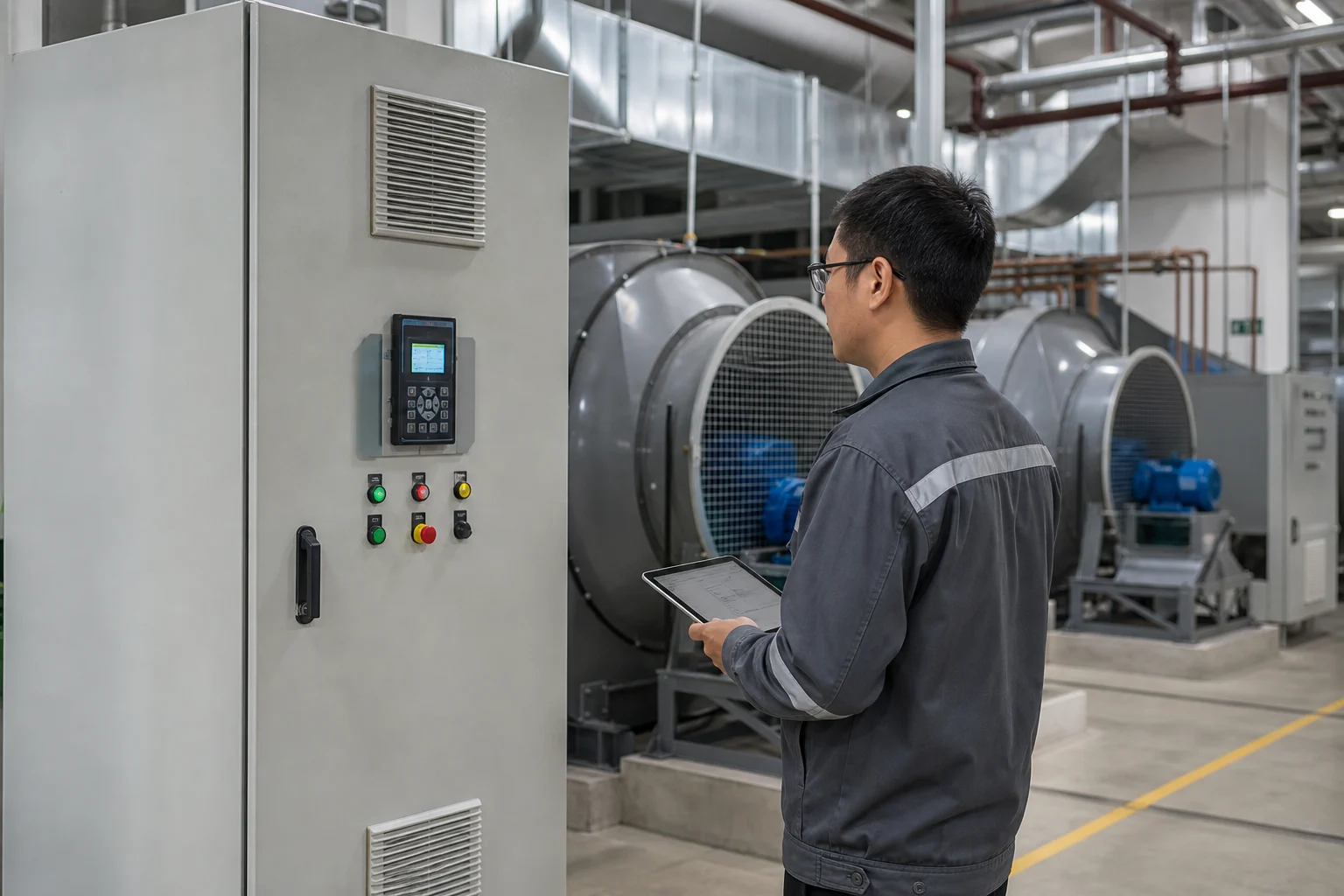 Quạt công nghiệp vận hành với biến tần