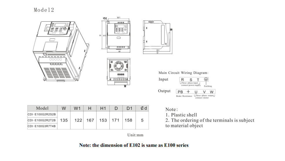Kích thước lắp đặt Biến tần DELIXI CDI-E102G3R7T4B  3 phase 380V (3.7KW)