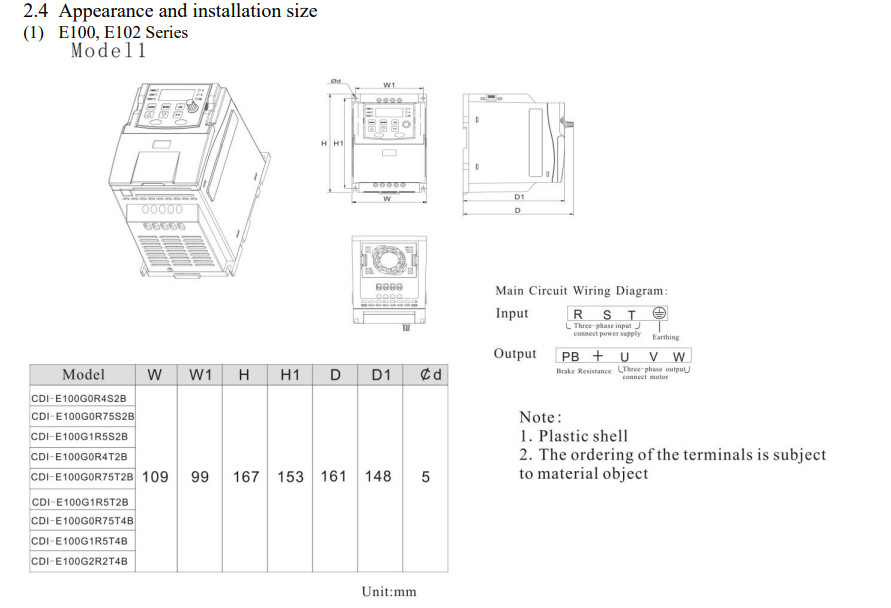 Kích thước lắp đặt Biến tần DELIXI CDI-E102G2R2T4B 3 phase 380V (2.2KW)